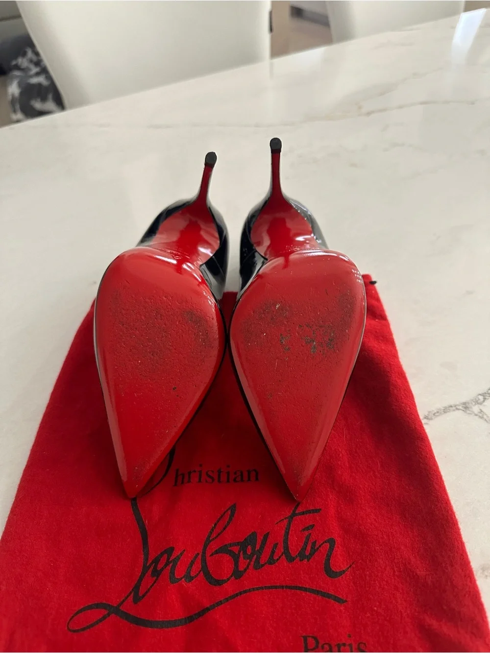 Christian Louboutin So Kate Black Patent Leather Pointed Toe Stiletto Pumps